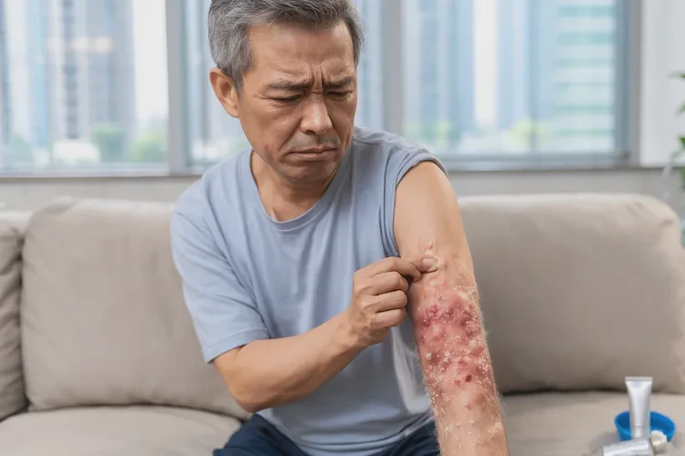 男性手臂上出现湿疹能治愈吗(图1)