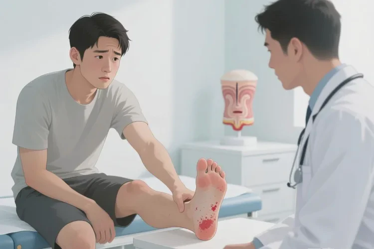 男性脚上偶尔长湿疹可以治愈吗(图1)