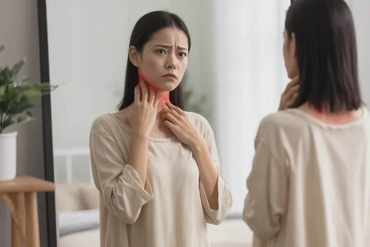 女性脖子上偶尔长湿疹能治愈吗(图1)