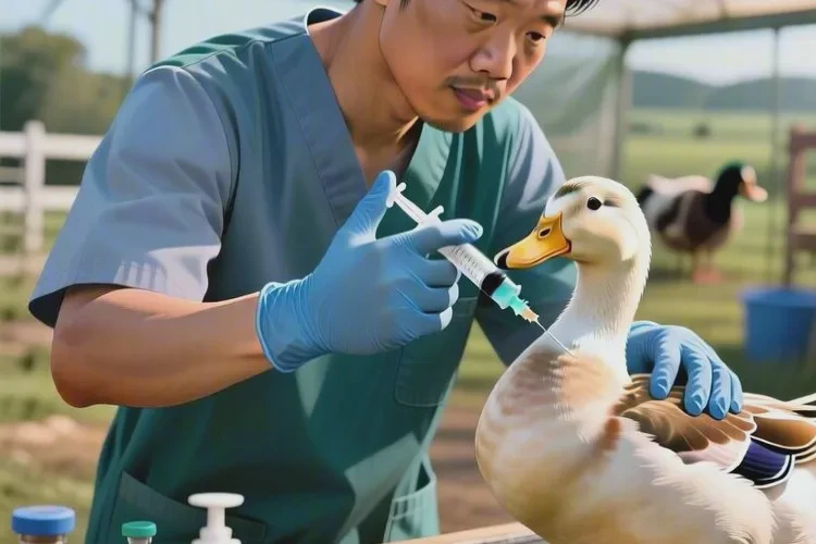 鸭打完疫苗浑身发抖(图1)